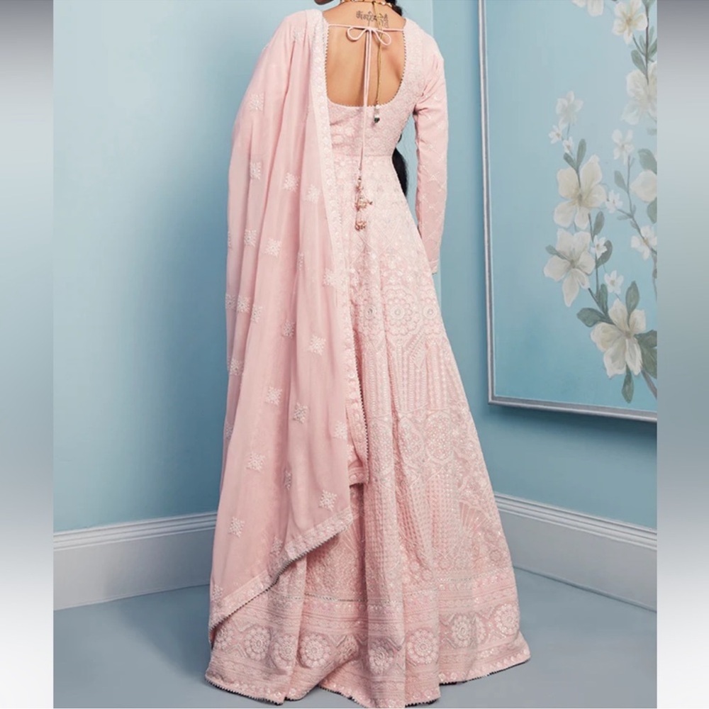 Blush Pink Thread Embroidered Anarkali - Picture 3 of 6